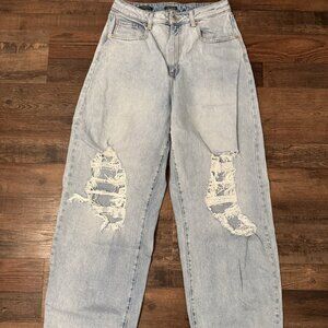 Women's Wild Fable High-Rise Baggy Distressed Jean Light Blue